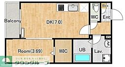 相模原市中央区矢部2丁目アパート 1DKの間取図画像