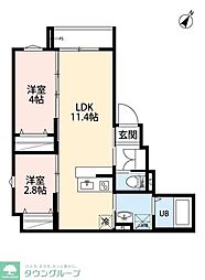 相模原市南区南台3丁目アパート 2LDKの間取図画像