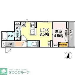 セレスティア若宮 3階1LDKの間取り