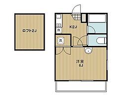 メゾンアンタレスSAGINOMIYA 2階ワンルームの間取り