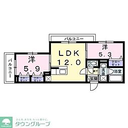 ヴィレッジ　キール 203 2階2LDKの間取り