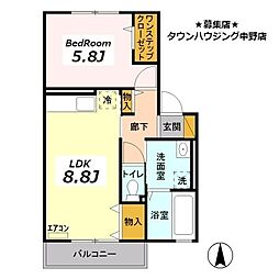 ガーデンヴィラＭＩＹＡＢＩ 2階1LDKの間取り