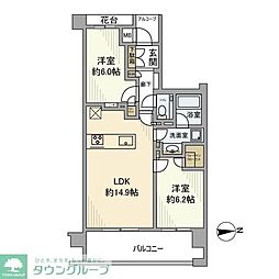 アトラス中野南台 2階2LDKの間取り