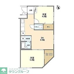 シティハウス早稲田 2DKの間取図画像