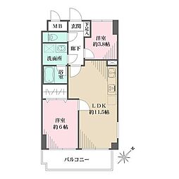藤和シティホームズ新宿余丁町 2LDKの間取図画像