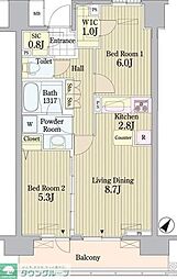 プライムアーバン東中野コート 2LDKの間取図画像