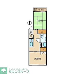 中野本町ローヤルコーポ 2Kの間取図画像