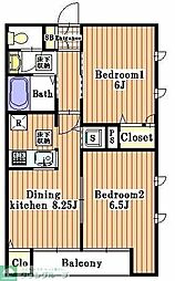 フォレスト松が丘 2DKの間取図画像