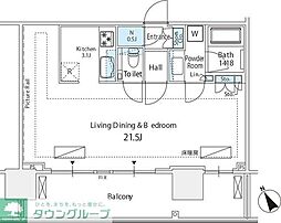 シティタワー新宿 1Kの間取図画像