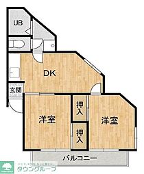 グリーンコート 2階1LDKの間取り