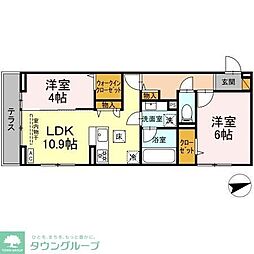 つくばエクスプレス 南流山駅 徒歩16分の賃貸アパート 1階2LDKの間取り