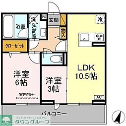 リシェスみのり台　A棟 2階2LDKの間取り