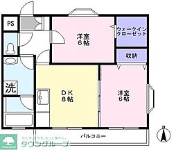 第6ビューストーンハイム 2階2DKの間取り