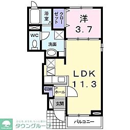 プロムナード 1階1LDKの間取り