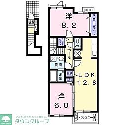 シオンI 2階2LDKの間取り
