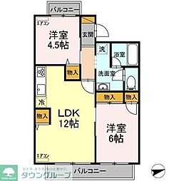 グランディール 2階2LDKの間取り