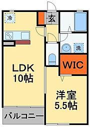 パークサイド 2階1LDKの間取り