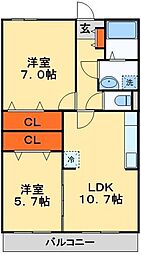 セレーノみのりC 2LDKの間取図画像