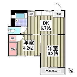 サンテラス柏第2 2DKの間取図画像