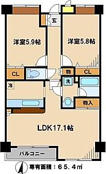 ヌーベルバーグ常盤平 2LDKの間取図画像
