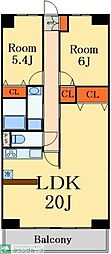 メゾンイソップ新松戸 2LDKの間取図画像