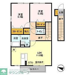 インペリアル野田2 2LDKの間取図画像