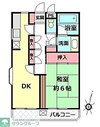 サンウイング新松戸1 1DKの間取図画像
