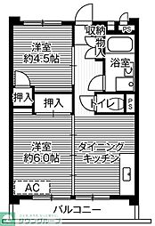 ビレッジハウス向台タワー1号棟 (409号室) 4階2DKの間取り