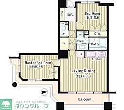 石神井公園ピアレスA棟ザ・タワー 2LDKの間取図画像