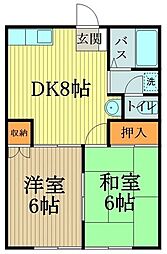 サンライズ東大和 2DKの間取図画像