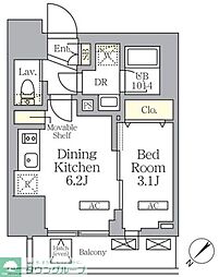 プライムガーデン大森 12階1DKの間取り