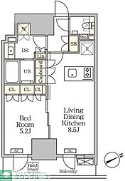 ザ・パークハビオ大森山王 1LDKの間取図画像