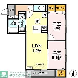 D'Bless川崎 East 2LDKの間取図画像