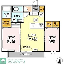 D'Bless川崎 East 2LDKの間取図画像