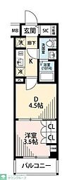 プレール・ドゥーク川崎IV 1DKの間取図画像