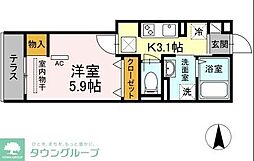 OKUE2 1Kの間取図画像
