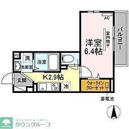 OKUE2 1Kの間取図画像