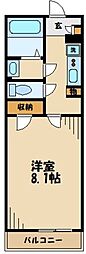 JR南武線 武蔵中原駅 徒歩9分の賃貸アパート 1階1Kの間取り