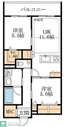La Maison 千年 2LDKの間取図画像