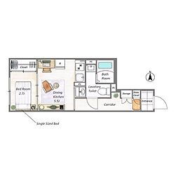 グローリオシェルト新丸子 1DKの間取図画像