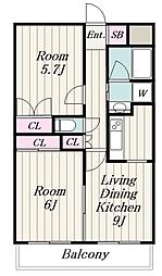 ピアチェーレ宮前平 2LDKの間取図画像