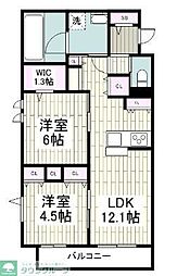 大和市中央林間2丁目マンション 2LDKの間取図画像