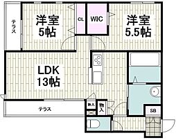 シャルールくげぬま 2LDKの間取図画像