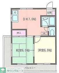 コスモアオイ湘南 2DKの間取図画像