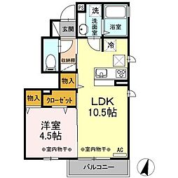 西武拝島線 萩山駅 徒歩10分の賃貸アパート 1階1LDKの間取り