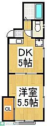 JR武蔵野線 新秋津駅 徒歩16分の賃貸アパート 2階1DKの間取り