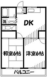 西武新宿線 小平駅 徒歩15分の賃貸マンション 1階2DKの間取り