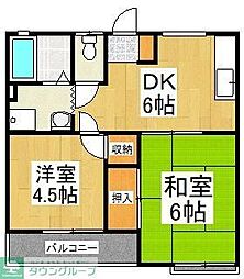 西武新宿線 東村山駅 徒歩17分の賃貸アパート 2階2DKの間取り