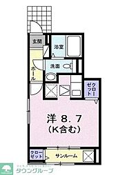JR武蔵野線 新小平駅 徒歩10分の賃貸アパート 1階ワンルームの間取り