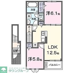西武池袋線 稲荷山公園駅 徒歩25分の賃貸アパート 2階2LDKの間取り